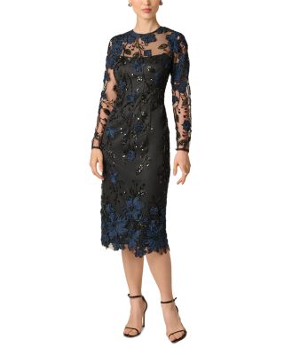 3D Embroidered Long Sleeve Midi Dress