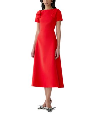 Boat Neck Bow Shoulder Midi Dress