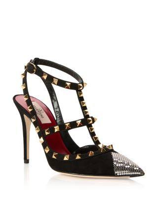 Women's Rockstud Embellished Leather Ankle Strap Pumps