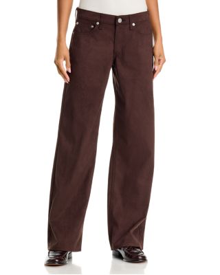 Cam Faux Suede Mid Rise Straight Jeans in Dark Brown