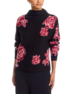 Funnel Neck Floral Jacquard Sweater
