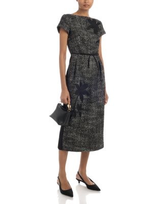 Salt & Pepper Mixed Media Short Sleeve Midi Dress