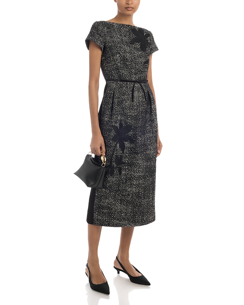 Erdem Salt & Pepper Mixed Media Short Sleeve Midi Dress