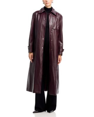Belted Faux Leather Raincoat 