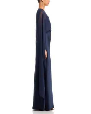 dress with long chiffon overlay Silk Dress w/Chiffon V Neck Overlay