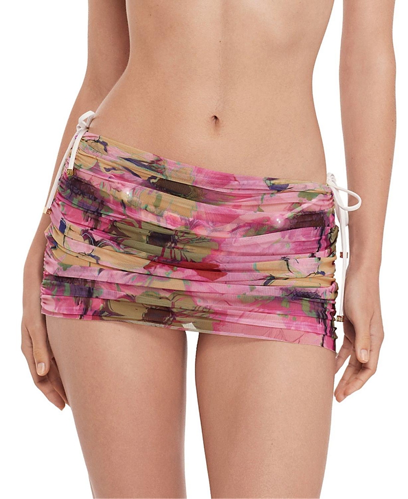 Steve Madden Ruched Mesh Skirt Cover Up Bottom