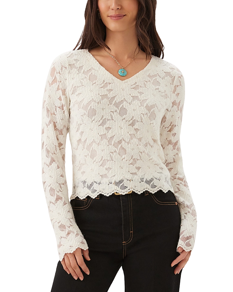 Karen Kane Long Sleeve Floral Burnout V Neck Top