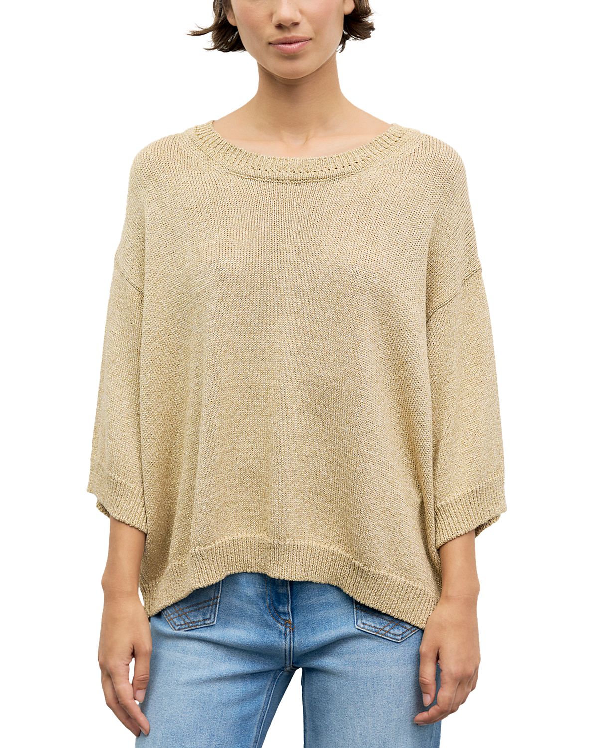 Gerard Darel Roella Metallic Three Quarter Sleeve Sweater