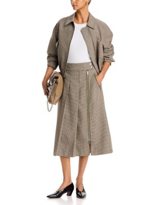 Tweed Blouson Bomber Jacket & Pleated Tweed Midi Skirt