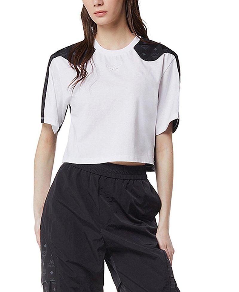 Mcm Laurel Cropped T-shirt in Organic Cotton and Monogram Econyl