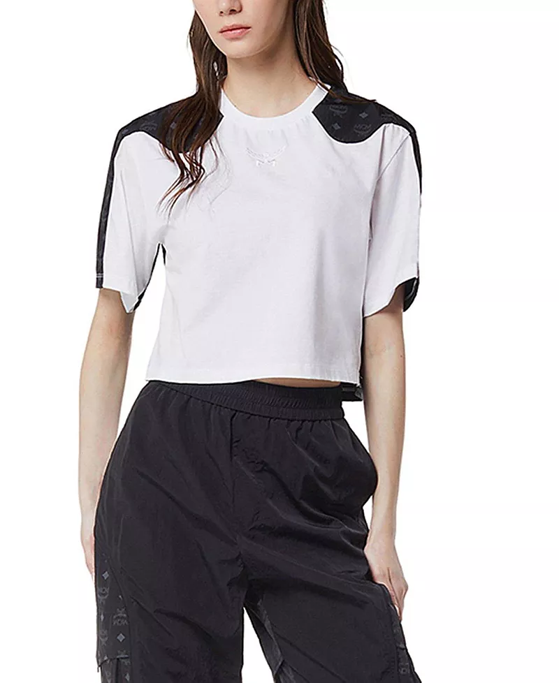 Mcm Laurel Cropped T-shirt in Organic Cotton and Monogram Econyl