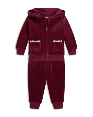 Girls' Lace Trim Velour Hoodie & Jogger Pants Set - Baby