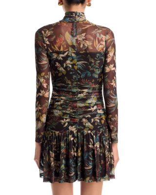 Gathered Mesh Turtleneck Mini Dress - Exclusive - thumbnail 4