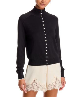 Saddle Shoulder Mock Neck Cardigan Sweater - Exclusive