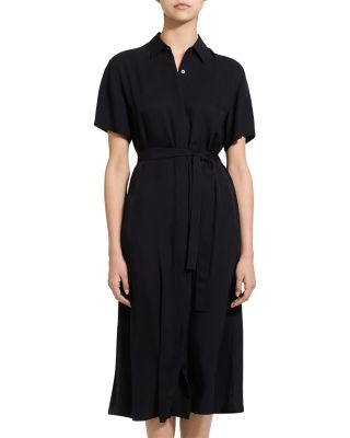 Belted Button Front A Line Dress