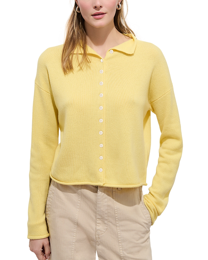 Alex Mill Taylor Cashmere Funnel Neck Cardigan Sweater In Yellow
