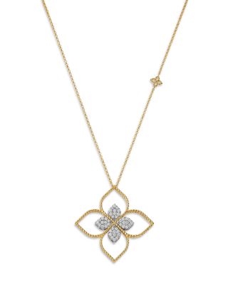 18K White & Yellow Diamond Open Flower Necklace, 0.43 tcw