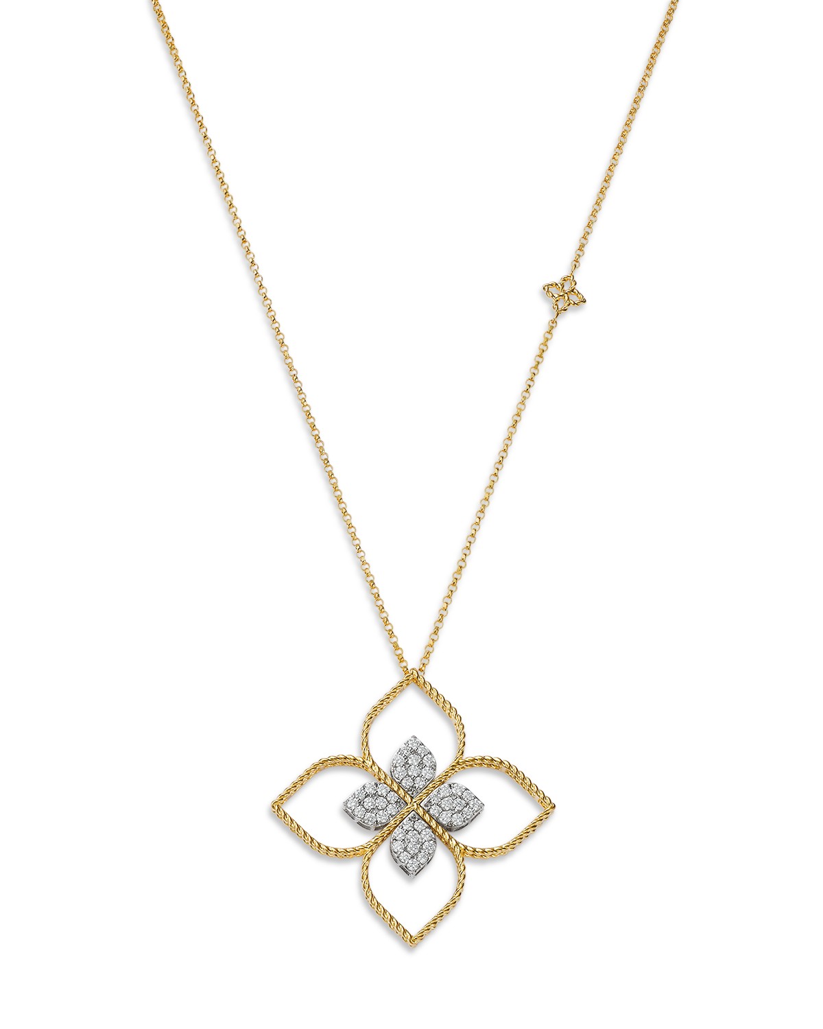 18K White & Yellow Diamond Open Flower Necklace, 0.43 tcw