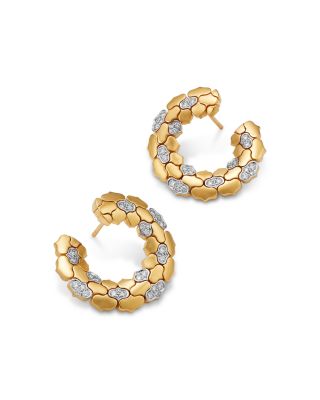 18K White & Yellow Gold Diamond Cobra Inspired Curve C Hoop Earrings, 0.33 tcw