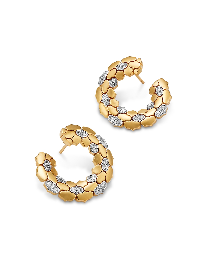 Roberto Coin 18K White & Yellow Gold Diamond Cobra Inspired Curve C Hoop Earrings, 0.33 tcw