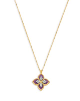 18K White & Yellow Gold Venetian Princess Phosphoiderite & Diamond Flower Pendant Necklace, 16-18"
