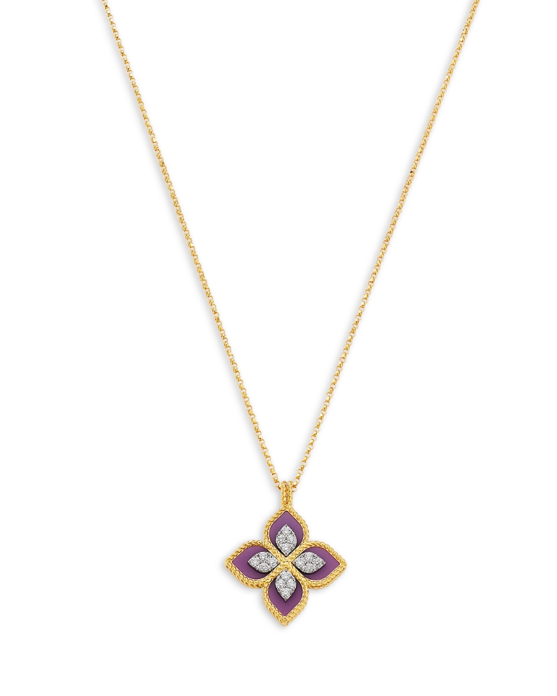 Roberto Coin 18K White & Yellow Gold Venetian Princess Phosphoiderite & Diamond Flower Pendant Necklace, 16
