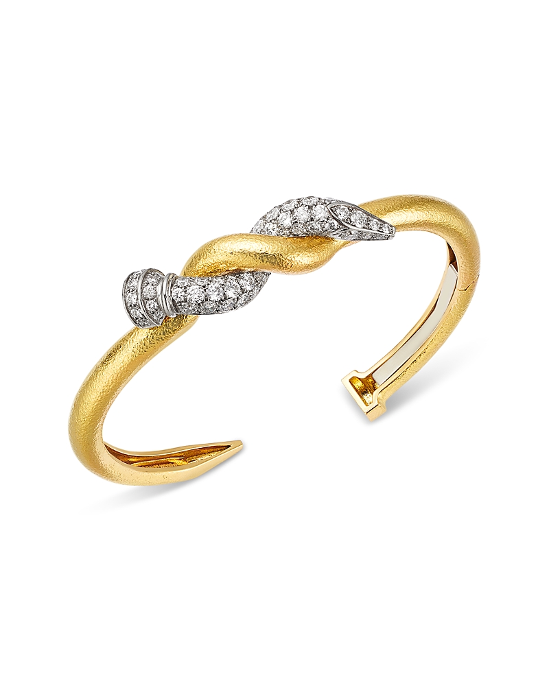 David Webb Diamond Twisted Nail Cuff Bracelet in 18K Yellow Gold & Platinum