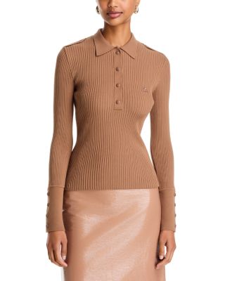 Rib Knit Long Sleeve Polo Sweater