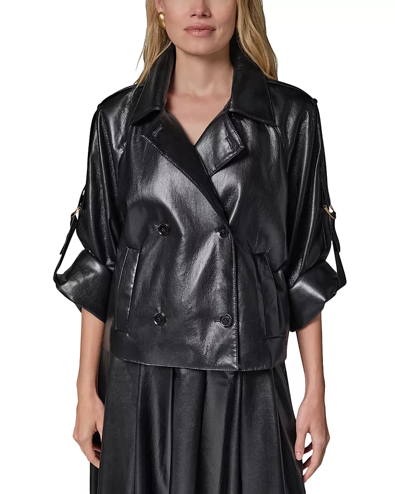 Donna Karan New York Faux Leather Roll Sleeve Jacket