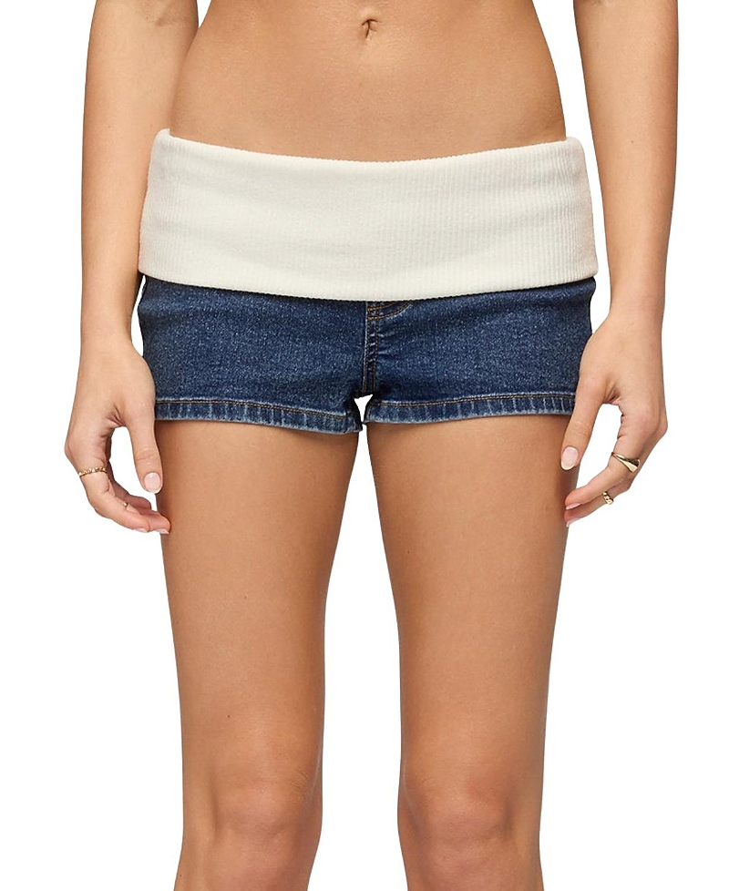 Edikted Contrast Foldover Denim Micro Shorts