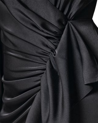 Satin Side-Ruched Cascade Ruffle Midi Dress - thumbnail 6