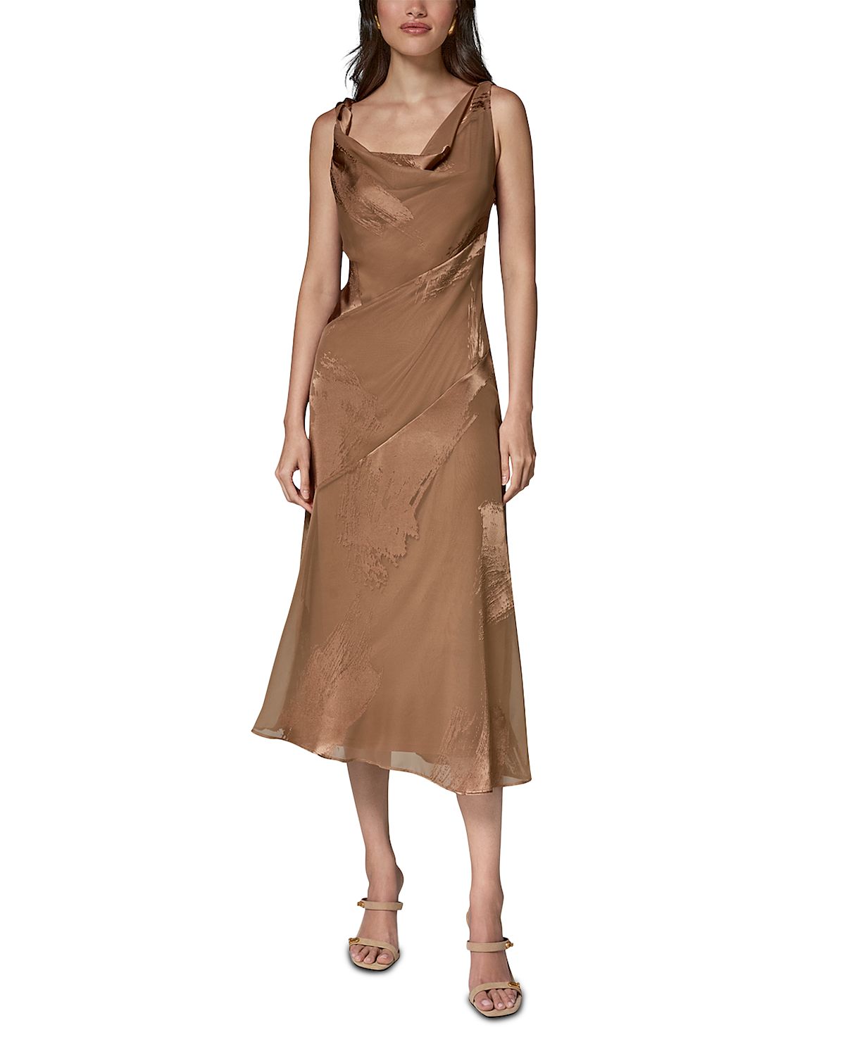 Donna Karan New York Satin Burnout Asymmetrical Neck Midi Dress