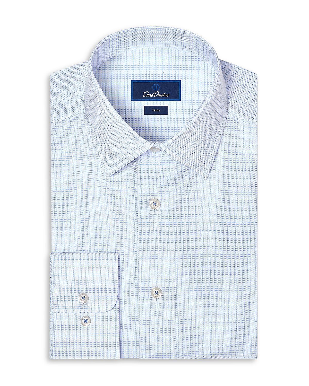 David Donahue Trim Fit Cotton Blend Check Dress Shirt