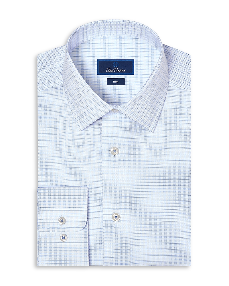 David Donahue Trim Fit Cotton Blend Check Dress Shirt