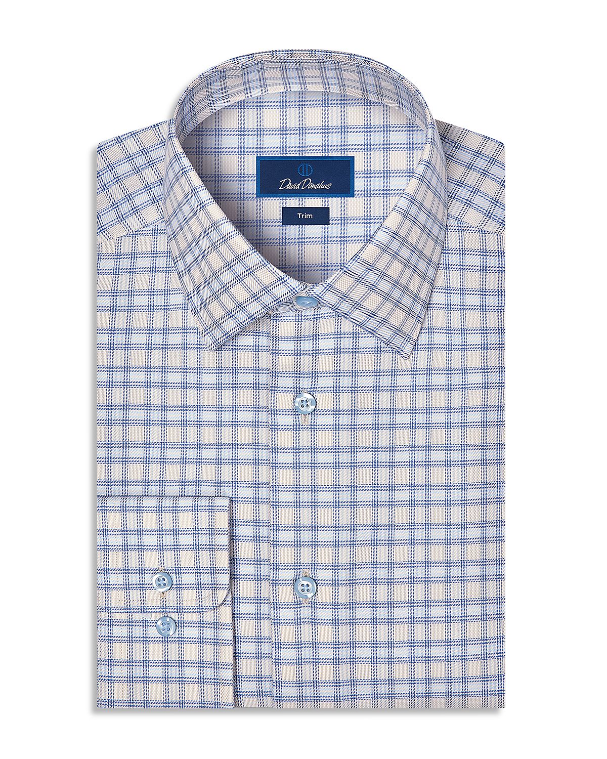 David Donahue Trim Fit Dobby Check Cotton Dress Shirt