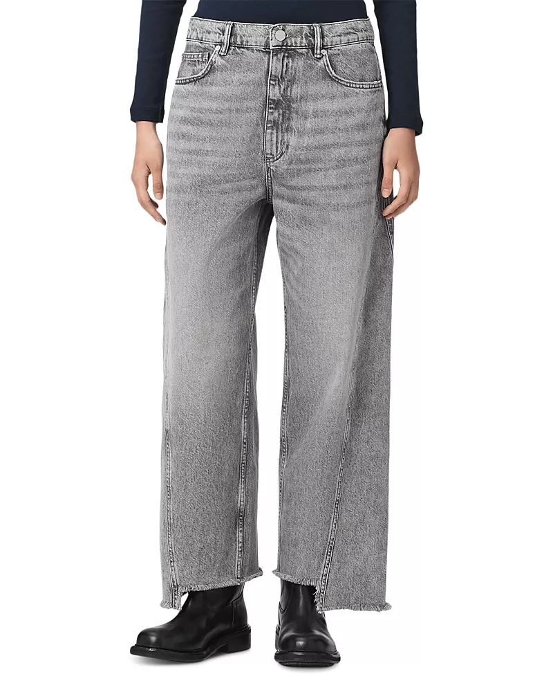 Allsaints Fox Mid Rise Step Hem Jeans in Washed Grey