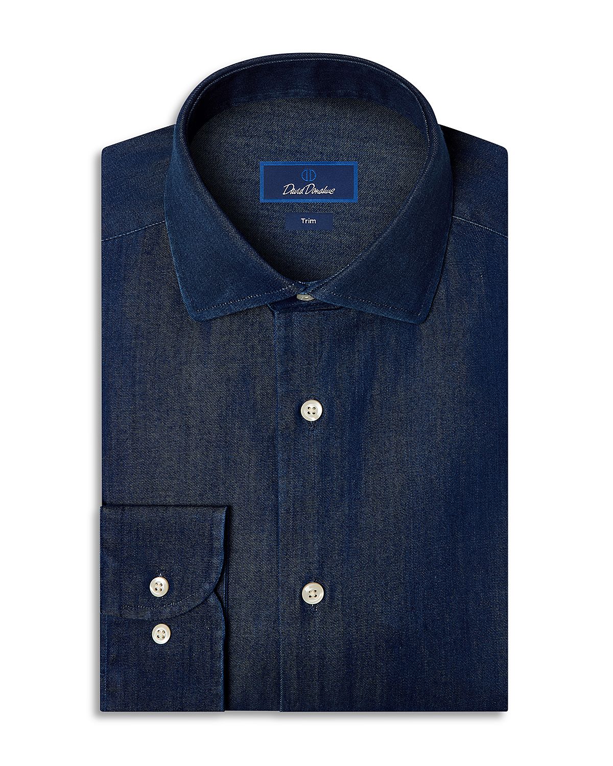David Donahue Trim Fit Denim Dress Shirt