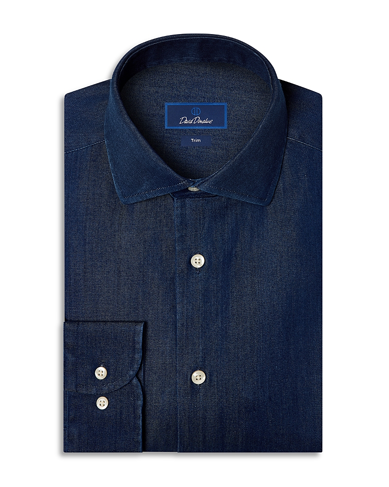 David Donahue Trim Fit Denim Dress Shirt