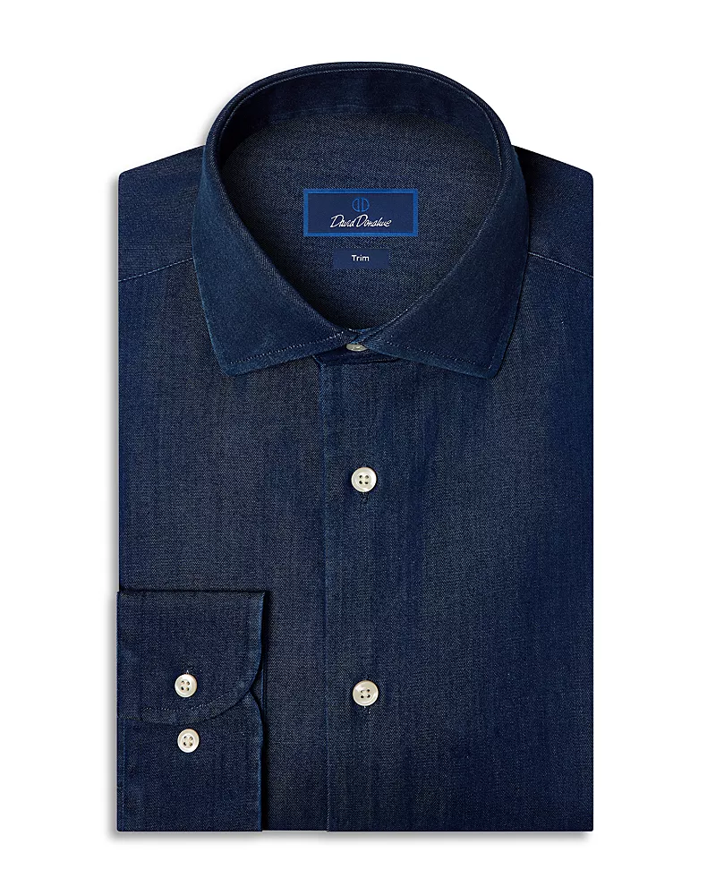 David Donahue Trim Fit Denim Dress Shirt