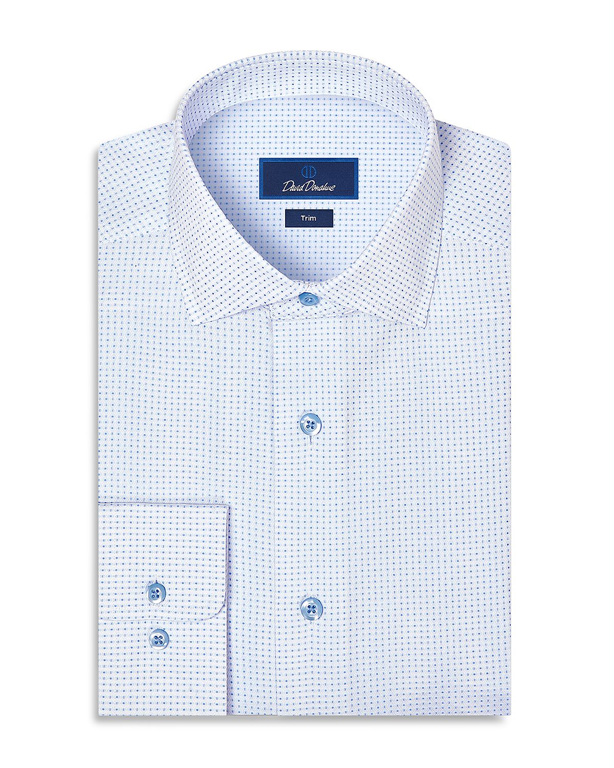 David Donahue Trim Fit Dobby Dot Dress Shirt