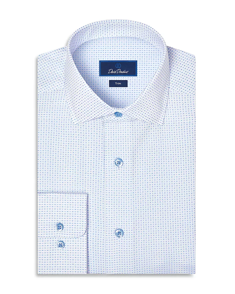 David Donahue Trim Fit Dobby Dot Dress Shirt