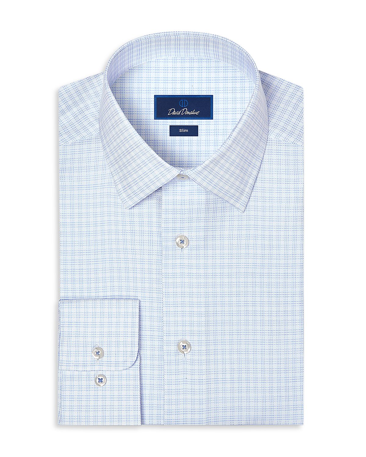 David Donahue Slim Fit Stretch Twill Check Dress Shirt