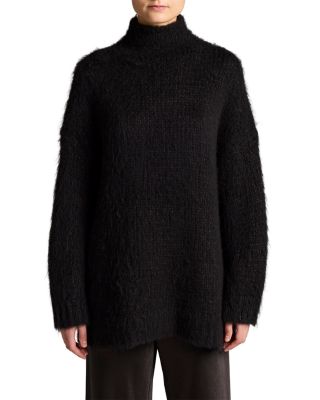 Wool & Cotton Oversized Brushed Mock Neck Sweater