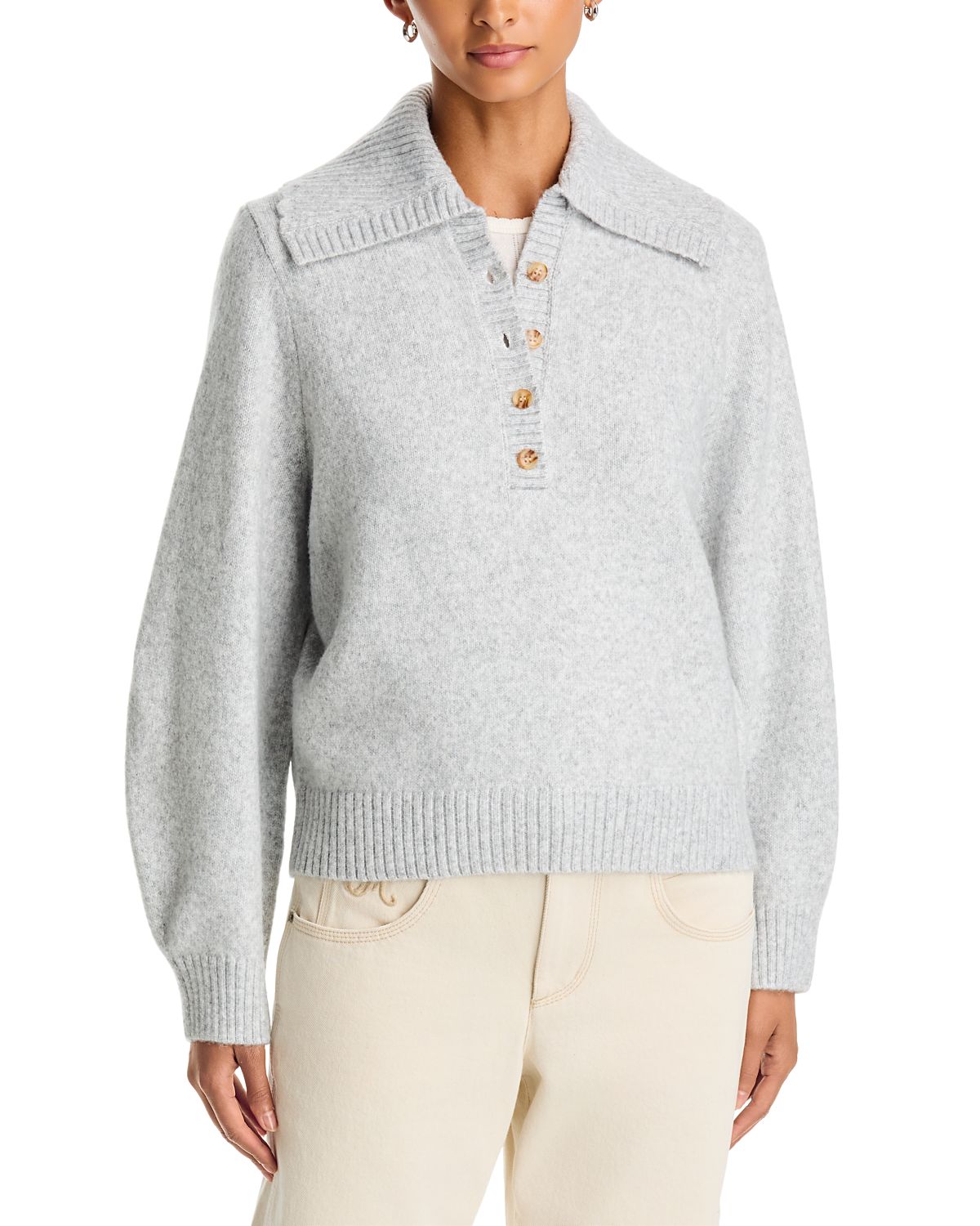 Aqua Scalloped Collar Henley Sweater - Exclusive