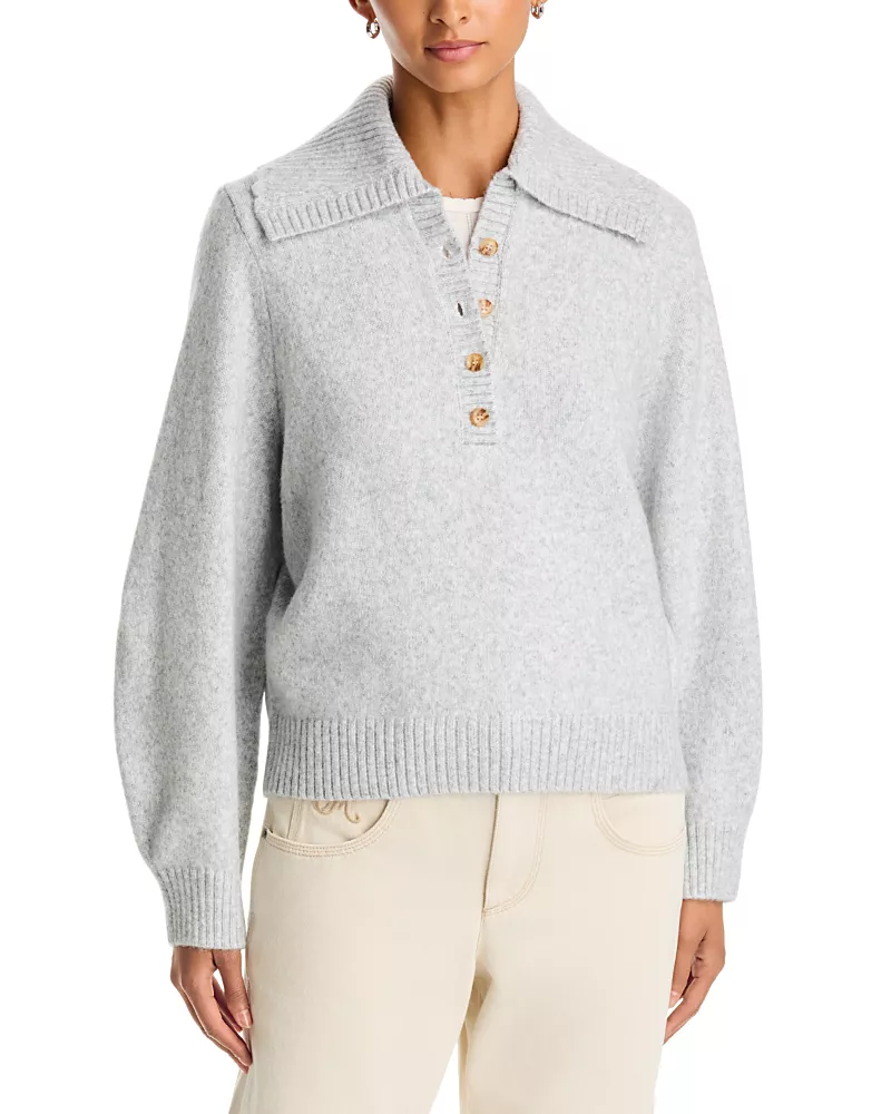 Aqua Scalloped Collar Henley Sweater - Exclusive