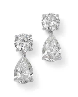 Certified Lab Grown Diamond Pear & Round Drop Earrings in 14K White Gold, 5.0 tcw
