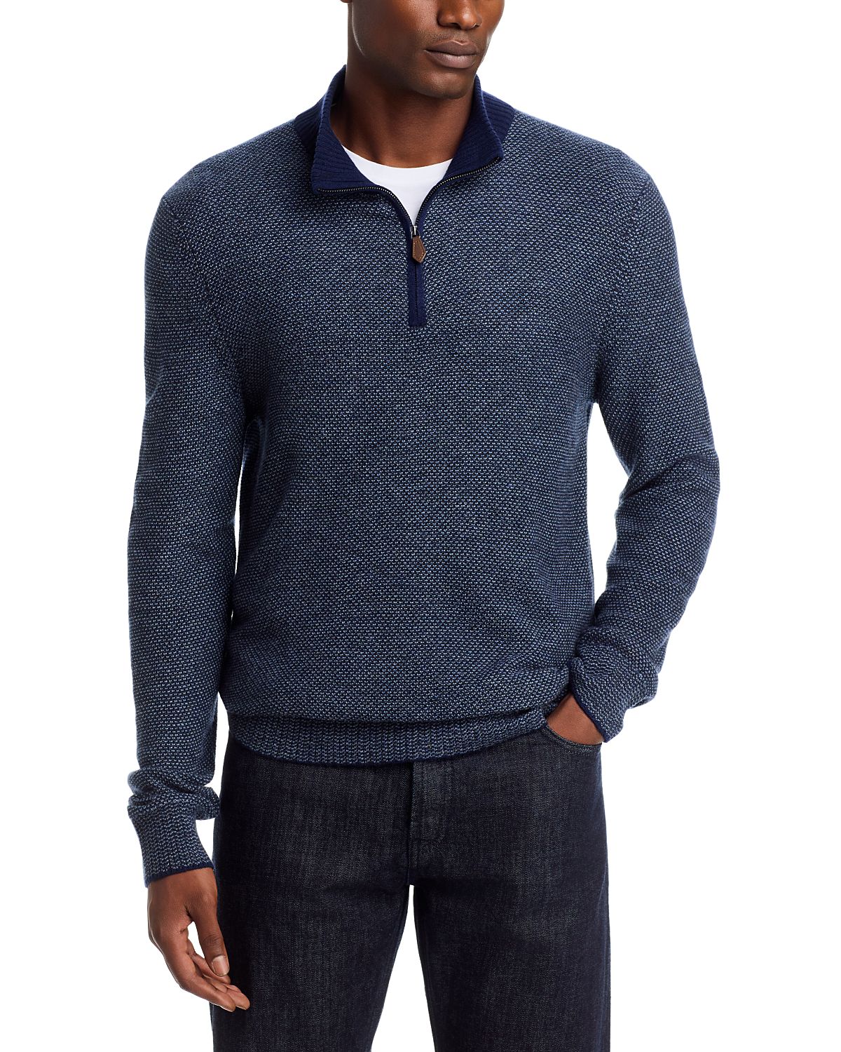 The Men's Store at Bloomingdale's Jacquard Quarter Zip Wool Blend Sweater - Exclusive