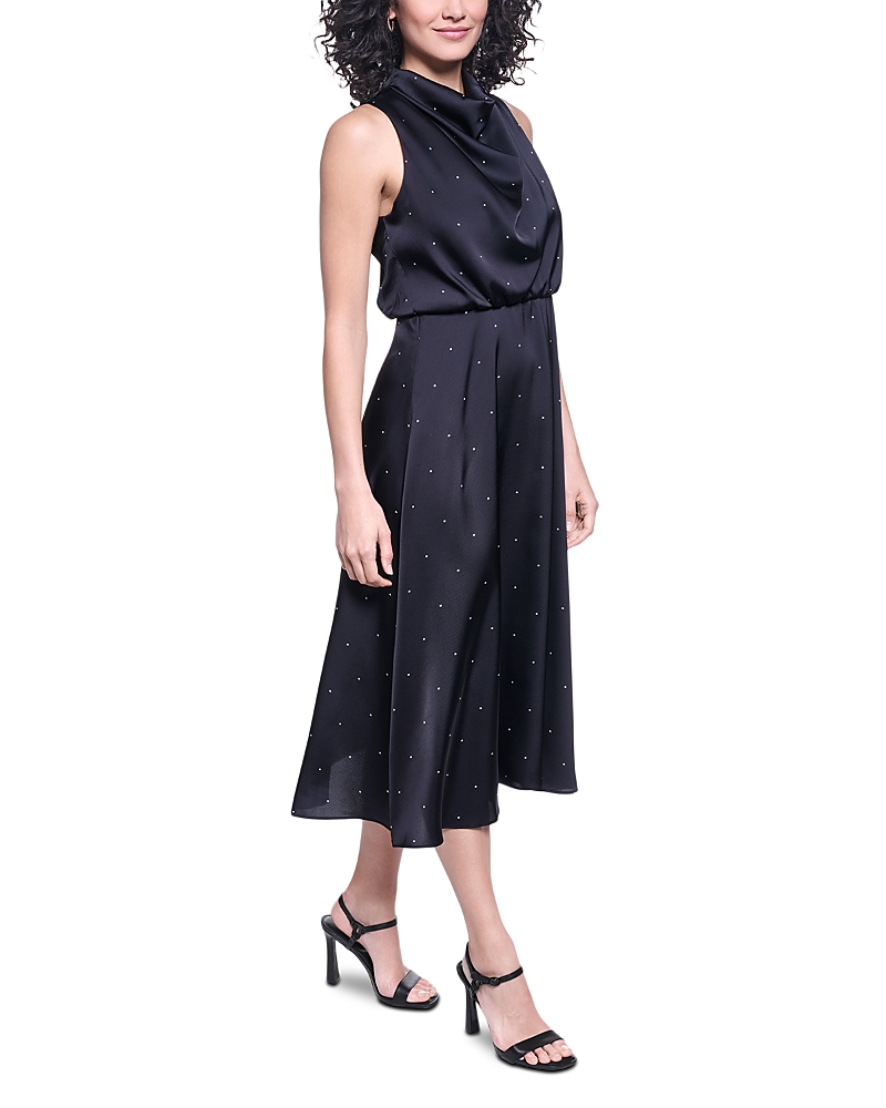 Karl Lagerfeld Paris Printed Satin Cowlneck Midi Dress