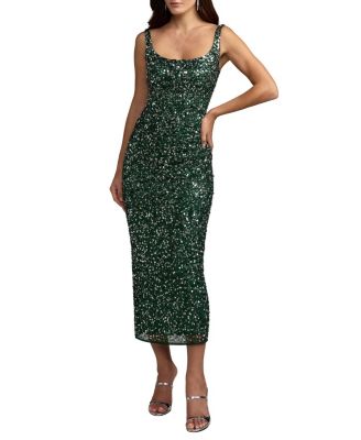  Sleeveless Scoop Neck Sequin Ankle Dress