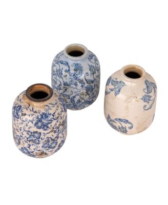  Decorative Terra-cotta Vases with Heavy Distressing, Set of 3